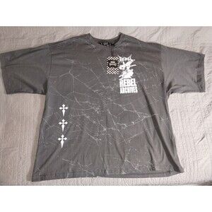 Rebel Vengeance Rebel Archives Spider Web Cross Graphic T-Shirt Charcoal NWT...